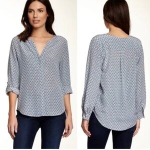 Joie Silk Blouse Roll Tab Sleeve. Geometrical pattern, size S